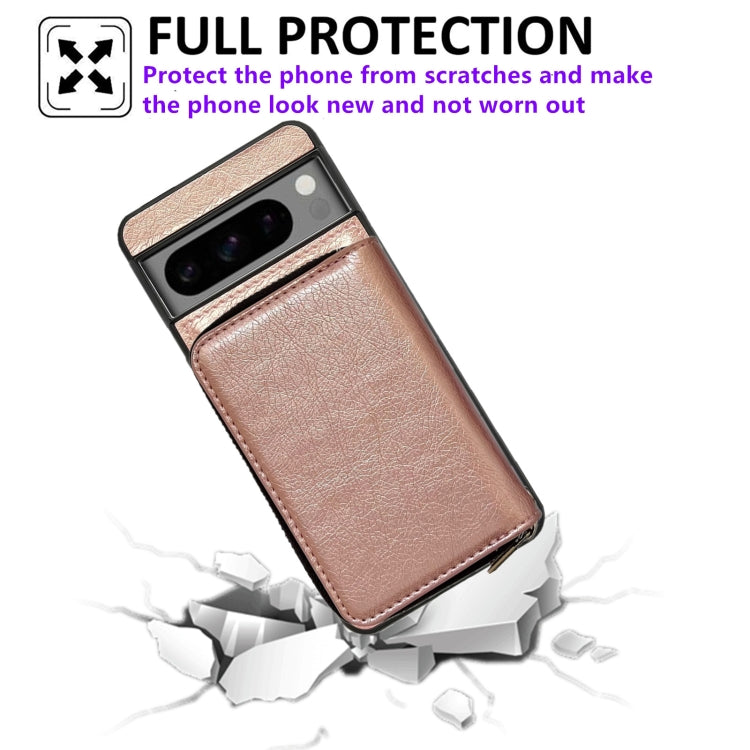 For Google Pixel 7 Solid Color Zipper 11-Card Slots Bag Phone Case with Lanyard(Rose Gold) - Google Cases by PMC TechLife | Online Shopping South Africa | PMC TechLife | Buy Now Pay Later Mobicred
