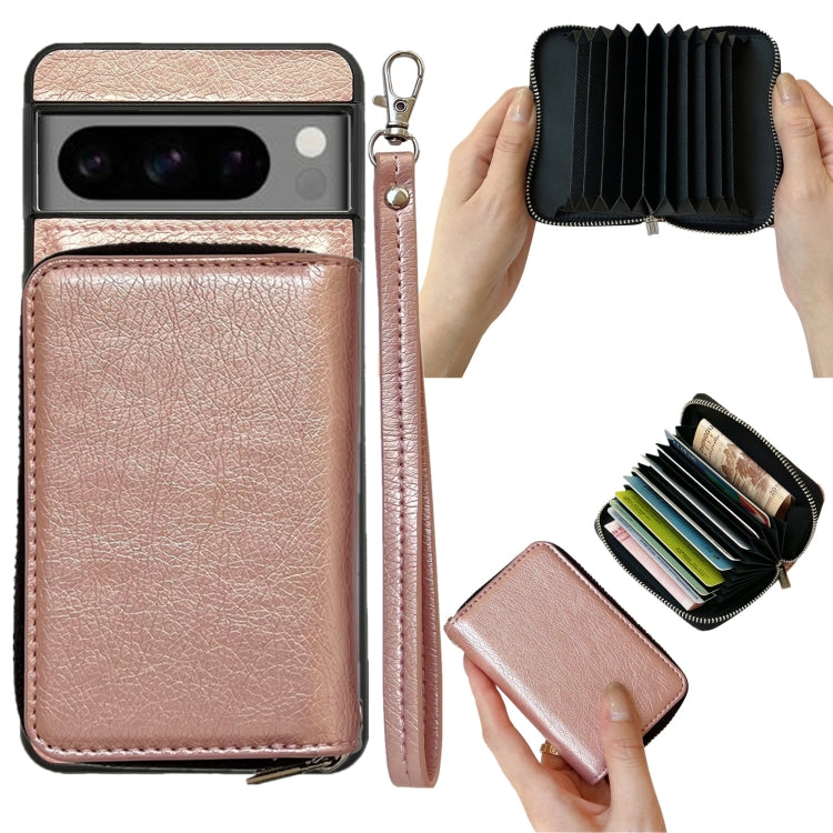 For Google Pixel 6 Pro Solid Color Zipper 11-Card Slots Bag Phone Case with Lanyard(Rose Gold) - Google Cases by PMC TechLife | Online Shopping South Africa | PMC TechLife | Buy Now Pay Later Mobicred