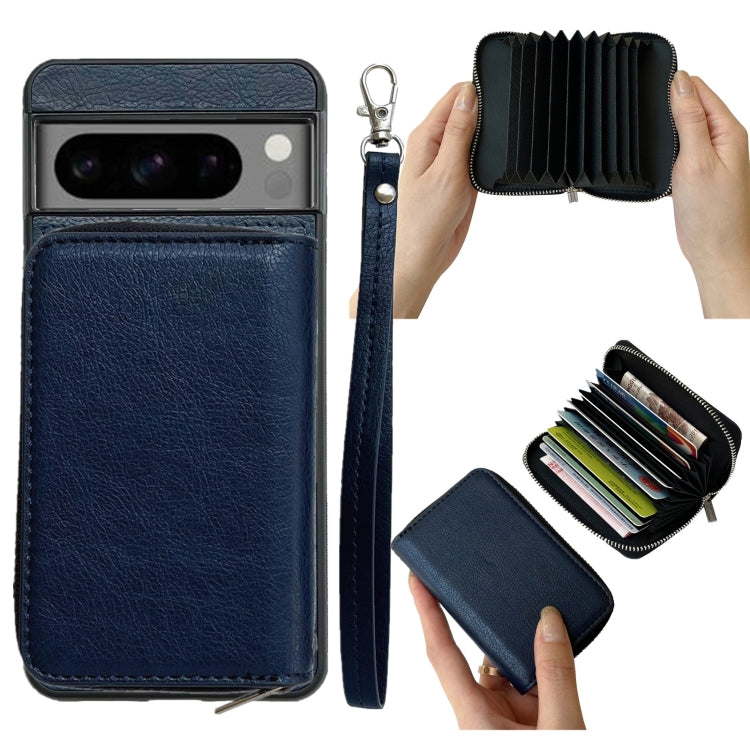 For Google Pixel 6 Solid Color Zipper 11-Card Slots Bag Phone Case with Lanyard(Blue) - Google Cases by PMC TechLife | Online Shopping South Africa | PMC TechLife | Buy Now Pay Later Mobicred