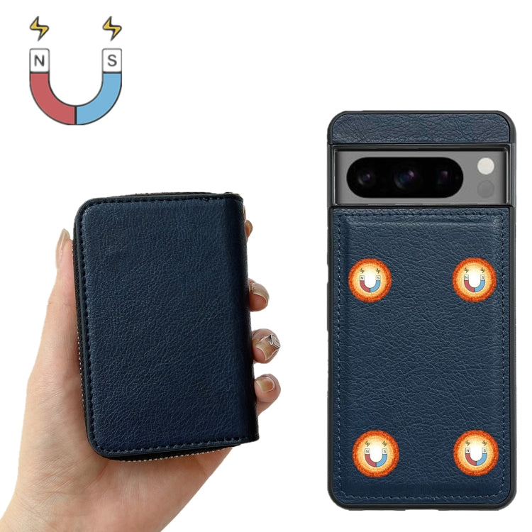 For Google Pixel 6 Solid Color Zipper 11-Card Slots Bag Phone Case with Lanyard(Blue) - Google Cases by PMC TechLife | Online Shopping South Africa | PMC TechLife | Buy Now Pay Later Mobicred