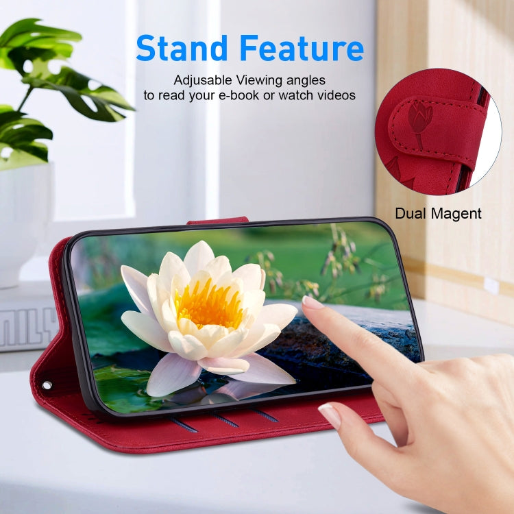 For iPhone 16 Pro Lotus Embossed Leather Phone Case(Red) - iPhone 16 Pro Cases by PMC TechLife | Online Shopping South Africa | PMC TechLife | Buy Now Pay Later Mobicred