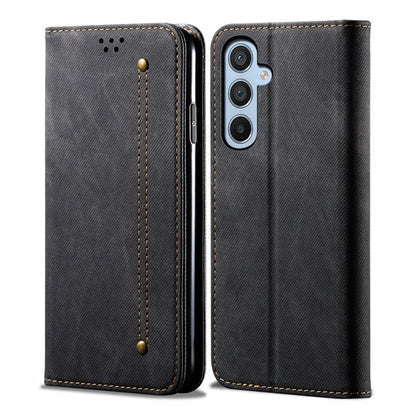 For Samsung Galaxy S25 5G Denim Texture Casual Style Horizontal Flip Leather Case(Black) - Galaxy S25 5G Cases by PMC Jewellery | Online Shopping South Africa | PMC Jewellery | Buy Now Pay Later Mobicred