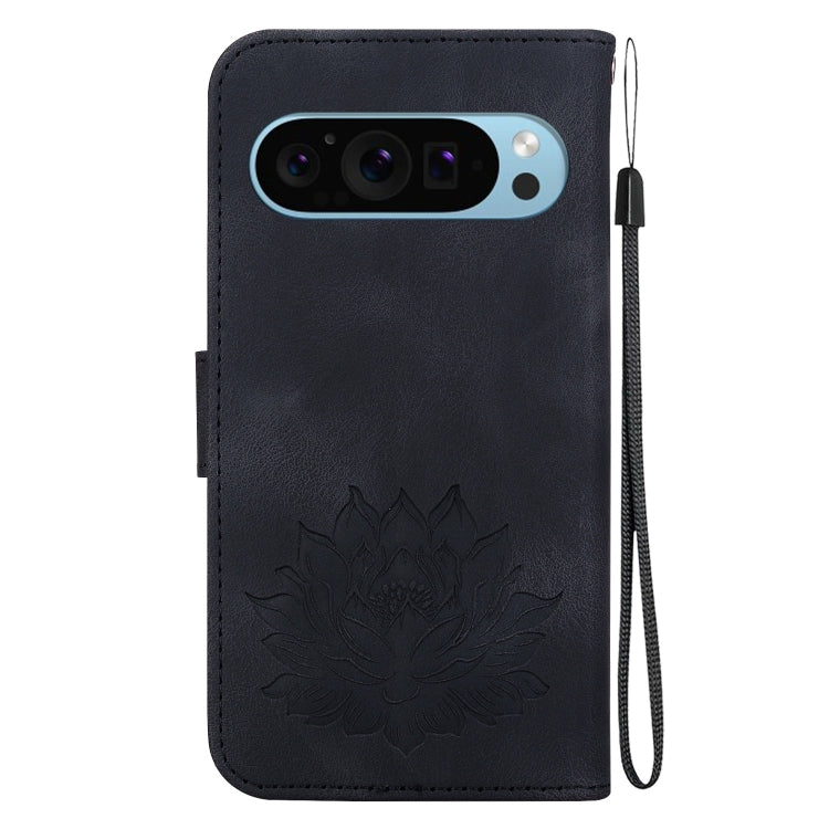 For Google Pixel 9 Pro Lotus Embossed Leather Phone Case(Black) - Google Cases by PMC Jewellery | Online Shopping South Africa | PMC Jewellery | Buy Now Pay Later Mobicred