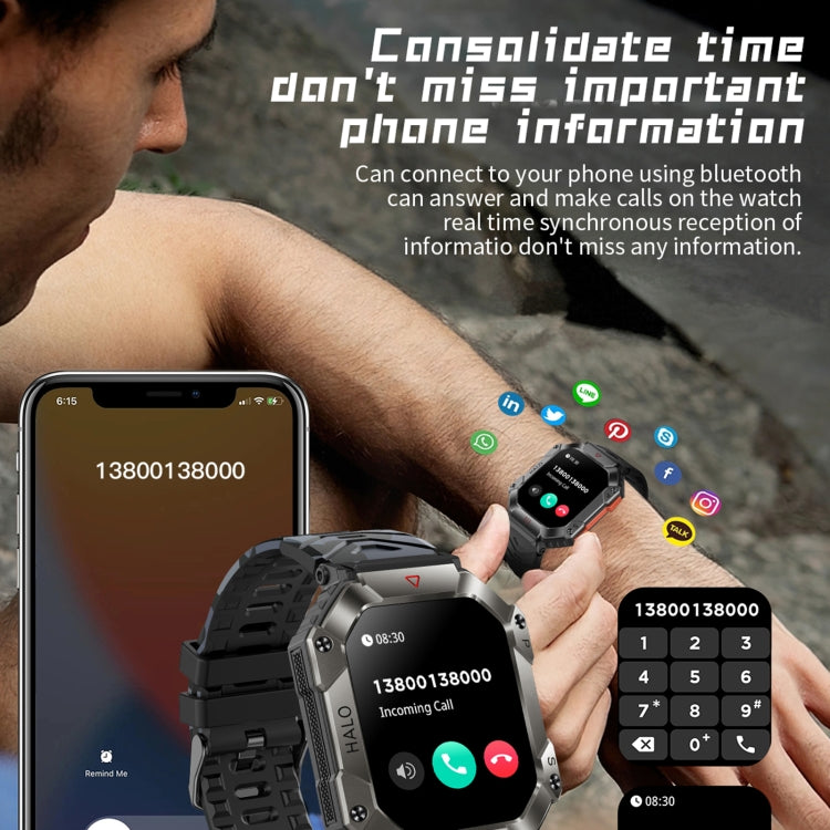 LEMFO KR80 2.0 inch BT5.1 IP67 Sport Smart Watch, Support Bluetooth Call / Sleep / Blood Oxygen / Heart Rate / Blood Pressure Health Monitor(Black+Camouflage) - Smart Watches by LEMFO | Online Shopping South Africa | PMC Jewellery | Buy Now Pay Later Mobicred