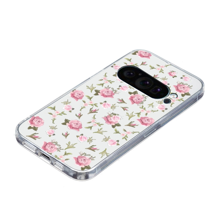 For Google Pixel 9 Colored Drawing Pattern Transparent TPU Phone Case(Pink Floral) - Google Cases by PMC Jewellery | Online Shopping South Africa | PMC Jewellery | Buy Now Pay Later Mobicred