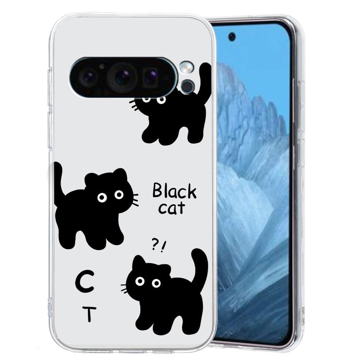 For Google Pixel 9 Colored Drawing Pattern Transparent TPU Phone Case(Black Cat) - Google Cases by PMC Jewellery | Online Shopping South Africa | PMC Jewellery | Buy Now Pay Later Mobicred