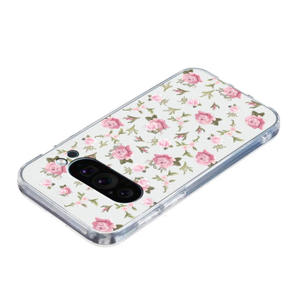 For Google Pixel 9 Pro Colored Drawing Pattern Transparent TPU Phone Case(Pink Floral) - Google Cases by PMC Jewellery | Online Shopping South Africa | PMC Jewellery | Buy Now Pay Later Mobicred