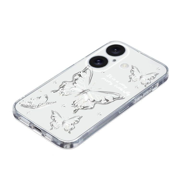 For iPhone 16 Colored Drawing Pattern Transparent TPU Phone Case(Butterflies) - iPhone 16 Cases by PMC TechLife | Online Shopping South Africa | PMC TechLife | Buy Now Pay Later Mobicred