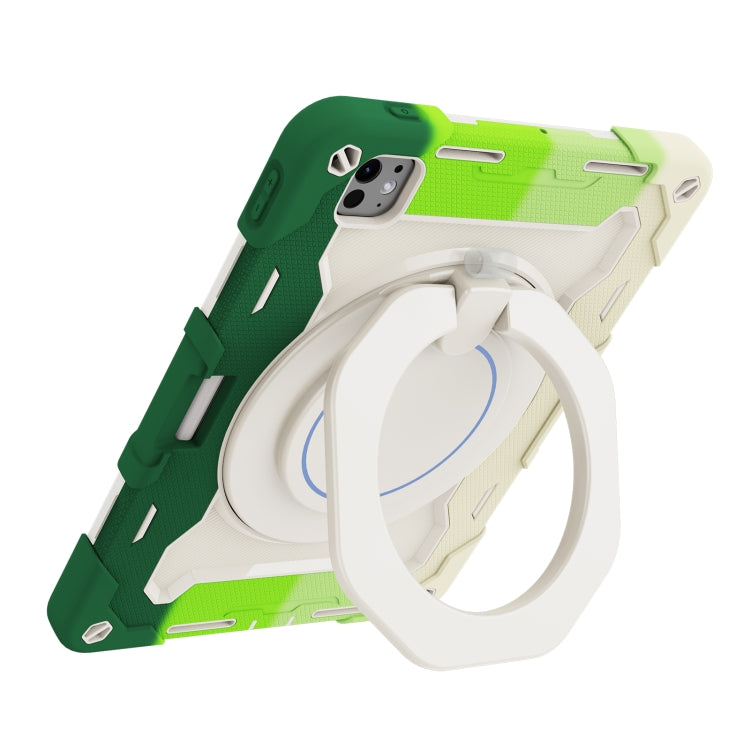 For iPad Pro 11 2024 Armor Portable Rotating Ring Holder Silicone Tablet Case with Pen Slot(Colorful Green) - iPad Pro 11 2024 Cases by PMC Jewellery | Online Shopping South Africa | PMC Jewellery | Buy Now Pay Later Mobicred