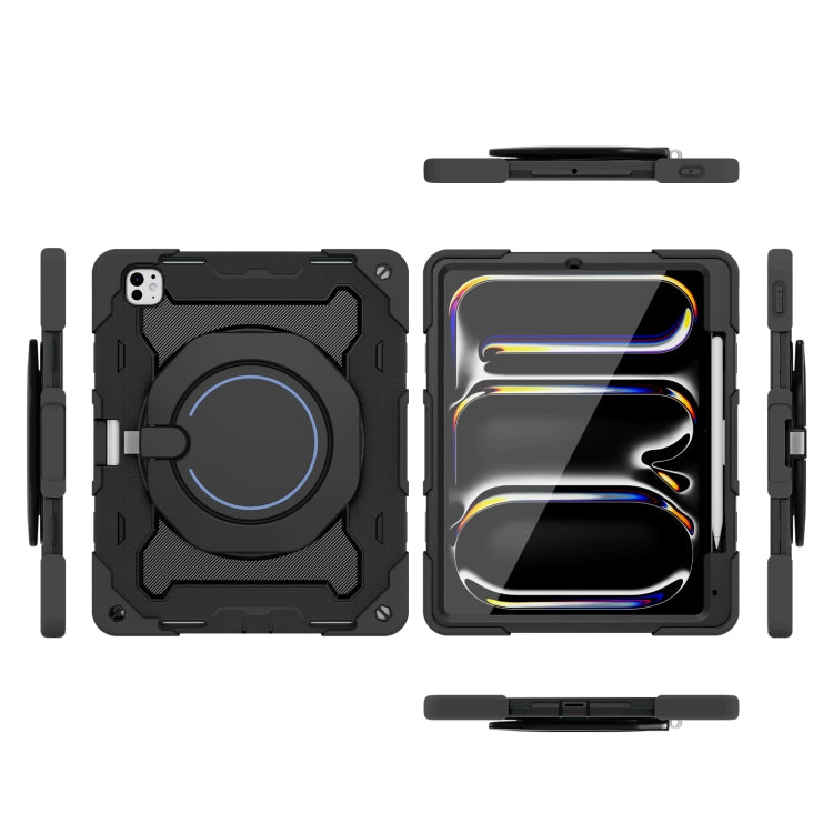 For iPad Pro 13 2024 Armor Portable Rotating Ring Holder Silicone Tablet Case with Pen Slot(Black) - iPad Pro 13 2024 Cases by PMC TechLife | Online Shopping South Africa | PMC TechLife | Buy Now Pay Later Mobicred