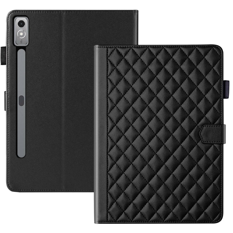 For Lenovo Xiaoxin Pad Pro 12.7 2023 Rhombus Lattice Leather Tablet Case(Black) - Lenovo by PMC TechLife | Online Shopping South Africa | PMC TechLife | Buy Now Pay Later Mobicred