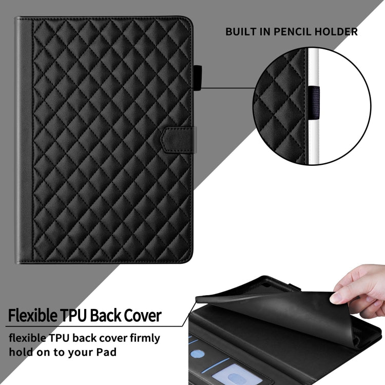 For Lenovo Xiaoxin Pad Pro 12.7 2023 Rhombus Lattice Leather Tablet Case(Black) - Lenovo by PMC TechLife | Online Shopping South Africa | PMC TechLife | Buy Now Pay Later Mobicred