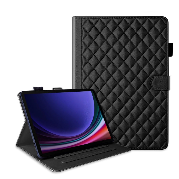 For Samsung Galaxy Tab S9 FE+ / S9+ Rhombus Lattice Leather Tablet Case(Black) - Galaxy Tab S9 FE+ by PMC Jewellery | Online Shopping South Africa | PMC Jewellery | Buy Now Pay Later Mobicred