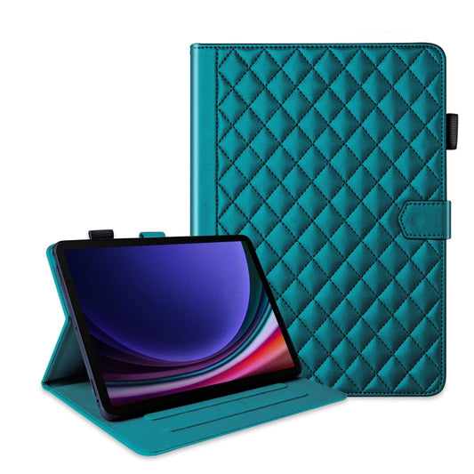 For Samsung Galaxy Tab S9 FE / S9 Rhombus Lattice Leather Tablet Case(Dark Green) - Galaxy Tab S9 FE by PMC Jewellery | Online Shopping South Africa | PMC Jewellery | Buy Now Pay Later Mobicred