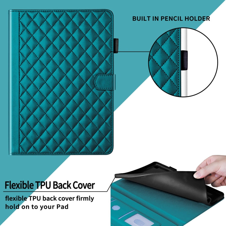 For Samsung Galaxy Tab S9 FE / S9 Rhombus Lattice Leather Tablet Case(Dark Green) - Galaxy Tab S9 FE by PMC Jewellery | Online Shopping South Africa | PMC Jewellery | Buy Now Pay Later Mobicred