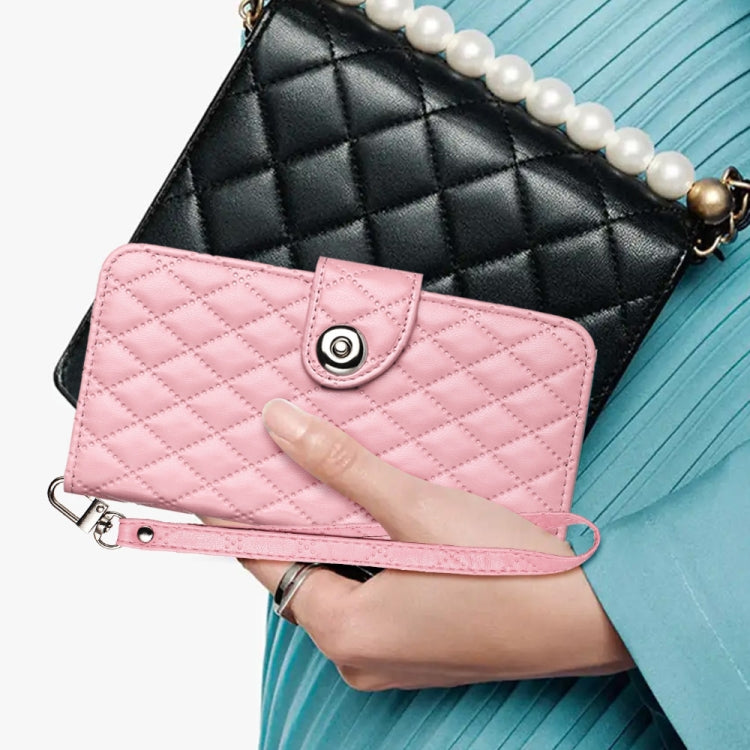For Blackview A53 Rhombic Texture Flip Leather Phone Case with Lanyard(Pink) - More Brand by PMC TechLife | Online Shopping South Africa | PMC TechLife | Buy Now Pay Later Mobicred