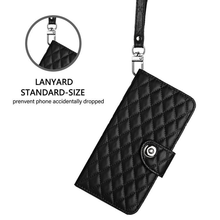 For Blackview Wave 6C Rhombic Texture Flip Leather Phone Case with Lanyard(Black) - More Brand by PMC Jewellery | Online Shopping South Africa | PMC Jewellery | Buy Now Pay Later Mobicred