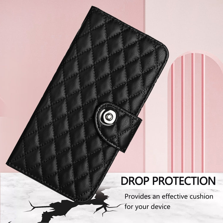 For Ulefone Note 18 Ultra Rhombic Texture Flip Leather Phone Case with Lanyard(Black) - Ulefone Cases by PMC Jewellery | Online Shopping South Africa | PMC Jewellery | Buy Now Pay Later Mobicred