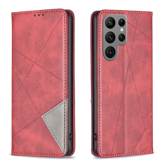 For Samsung Galaxy S25 Ultra 5G Rhombus Texture Magnetic Leather Phone Case(Red) - Galaxy S25 Ultra 5G Cases by PMC Jewellery | Online Shopping South Africa | PMC Jewellery | Buy Now Pay Later Mobicred