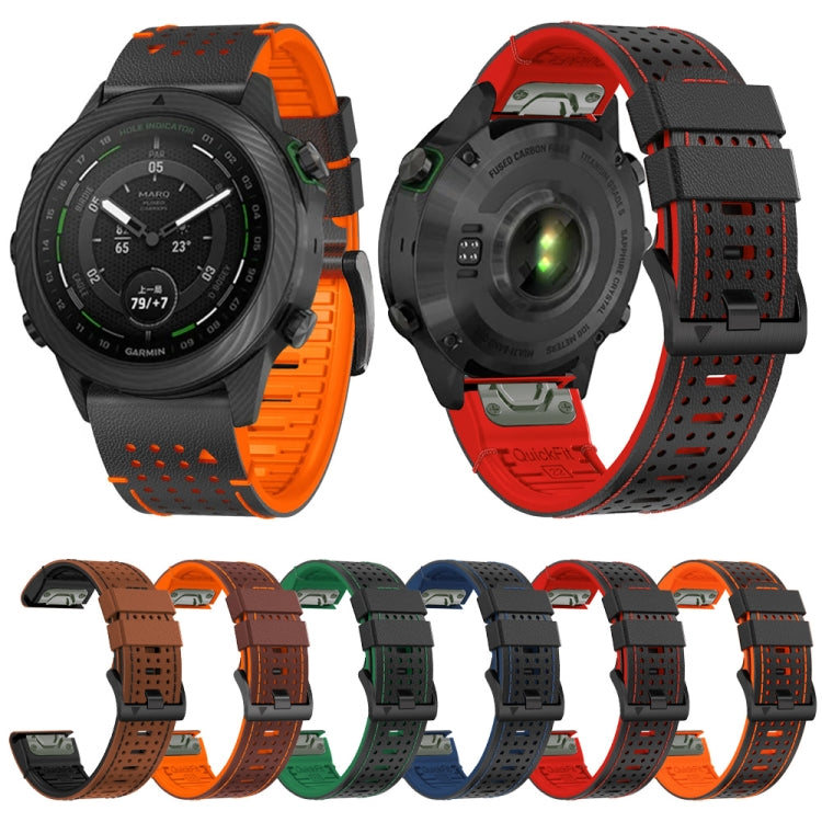 For Garmin Fenix 7 22mm Dot Hole Silicone Leather Quick Release Watch Band(Black Blue) - free shipping - PMc TechLife - Order now!