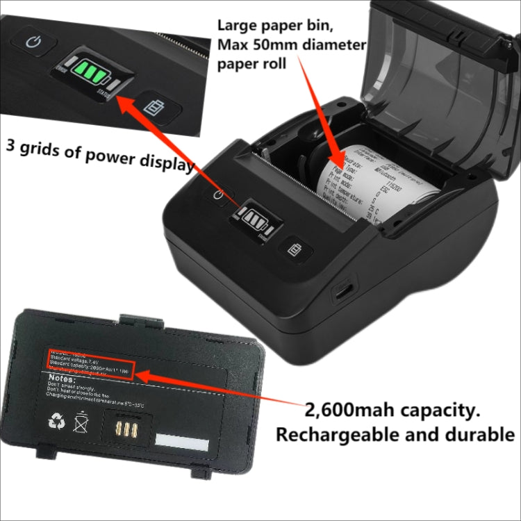 BT-802 80mm USB-C/Type-C + Bluetooth Portable Thermal Printer(US Plug) - Printer by PMC TechLife | Online Shopping South Africa | PMC TechLife | Buy Now Pay Later Mobicred