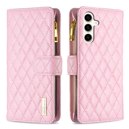 For Samsung Galaxy S24 FE 5G Diamond Lattice Zipper Wallet Leather Flip Phone Case(Pink) - Galaxy S24 FE 5G Cases by PMC Jewellery | Online Shopping South Africa | PMC Jewellery | Buy Now Pay Later Mobicred