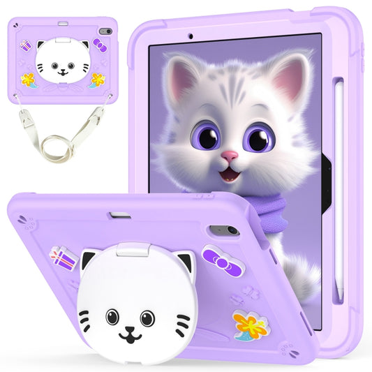 For iPad Air 11 2025 / 2024 Cat Holder Silicone Hybrid PC Tablet Case with Strap(Purple) - iPad Air 11 2025 / 2024 Cases by PMC Jewellery | Online Shopping South Africa | PMC Jewellery | Buy Now Pay Later Mobicred