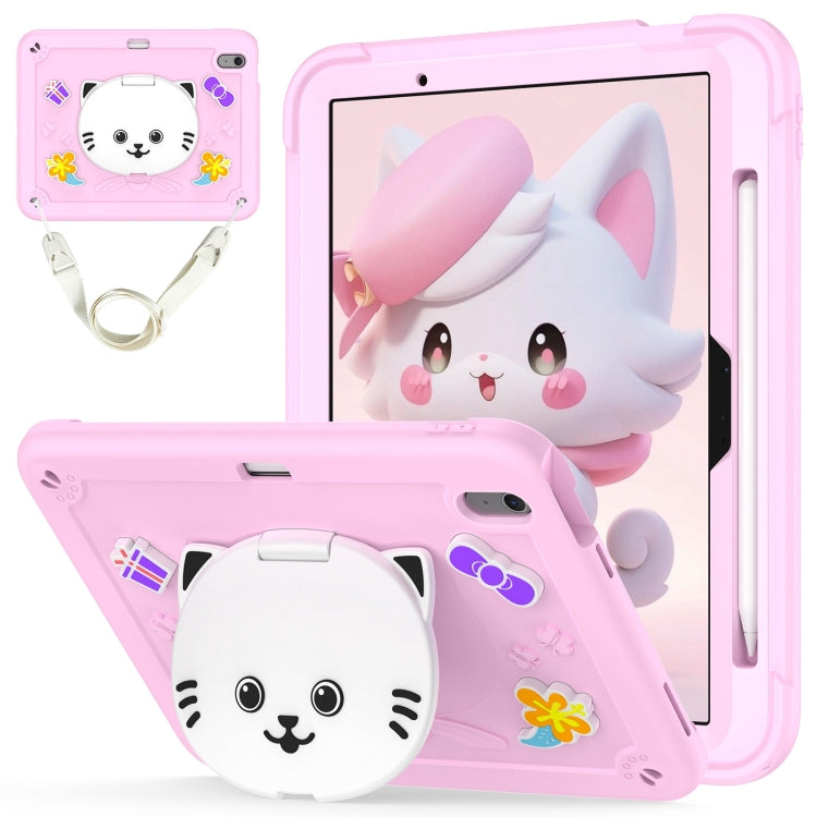 For iPad Air 11 2024 Cat Holder Silicone Hybrid PC Tablet Case with Strap(Cherry Blossom Pink) - iPad Air 11 2024 Cases by PMC Jewellery | Online Shopping South Africa | PMC Jewellery | Buy Now Pay Later Mobicred