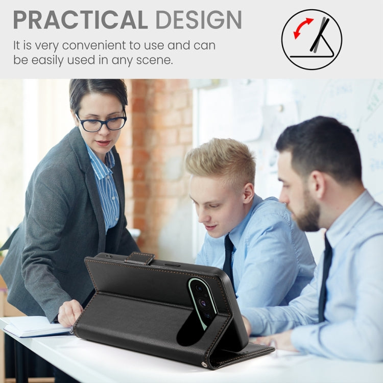 For Google Pixel 9 Side Buckle Magnetic Frosted Leather Phone Case(Black) - Google Cases by PMC TechLife | Online Shopping South Africa | PMC TechLife | Buy Now Pay Later Mobicred
