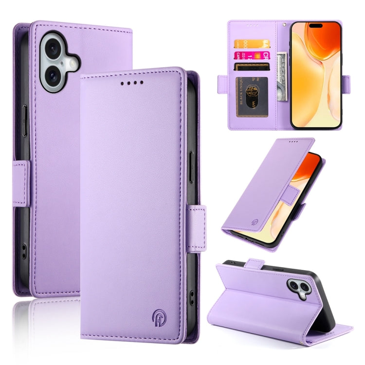 For iPhone 16 Plus Side Buckle Magnetic Frosted Leather Phone Case(Purple) - iPhone 16 Plus Cases by PMC Jewellery | Online Shopping South Africa | PMC Jewellery | Buy Now Pay Later Mobicred