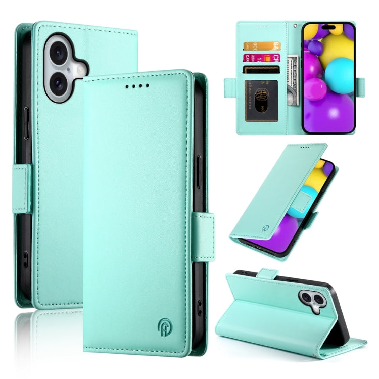 For iPhone 16 Side Buckle Magnetic Frosted Leather Phone Case(Mint Green) - iPhone 16 Cases by PMC Jewellery | Online Shopping South Africa | PMC Jewellery | Buy Now Pay Later Mobicred