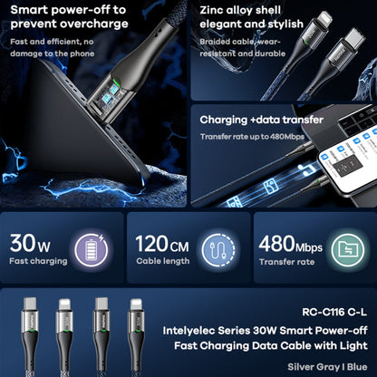 REMAX RC-C116 1.2m 30W Type-C to 8 Pin Smart Power-off Fast Charging Data Cable(Dark Blue) - 2 in 1 Cable by REMAX | Online Shopping South Africa | PMC Jewellery | Buy Now Pay Later Mobicred