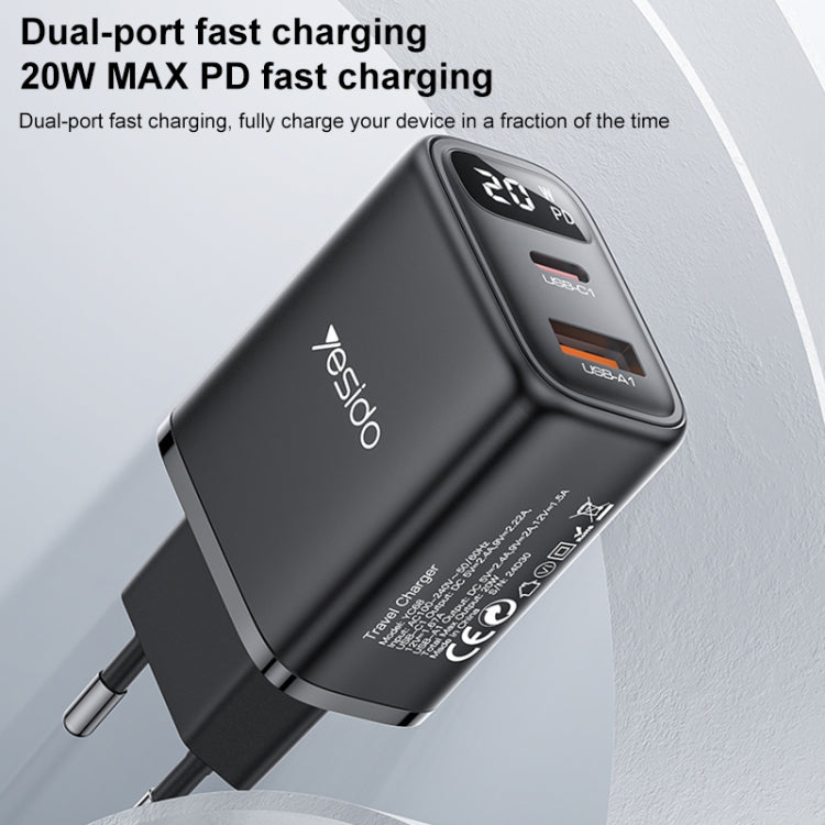 Yesido YC68 20W USB-C / Type-C + USB Digital Display Charger, Specification:EU Plug(Black) - free shipping - PMC TechLife - Order now!