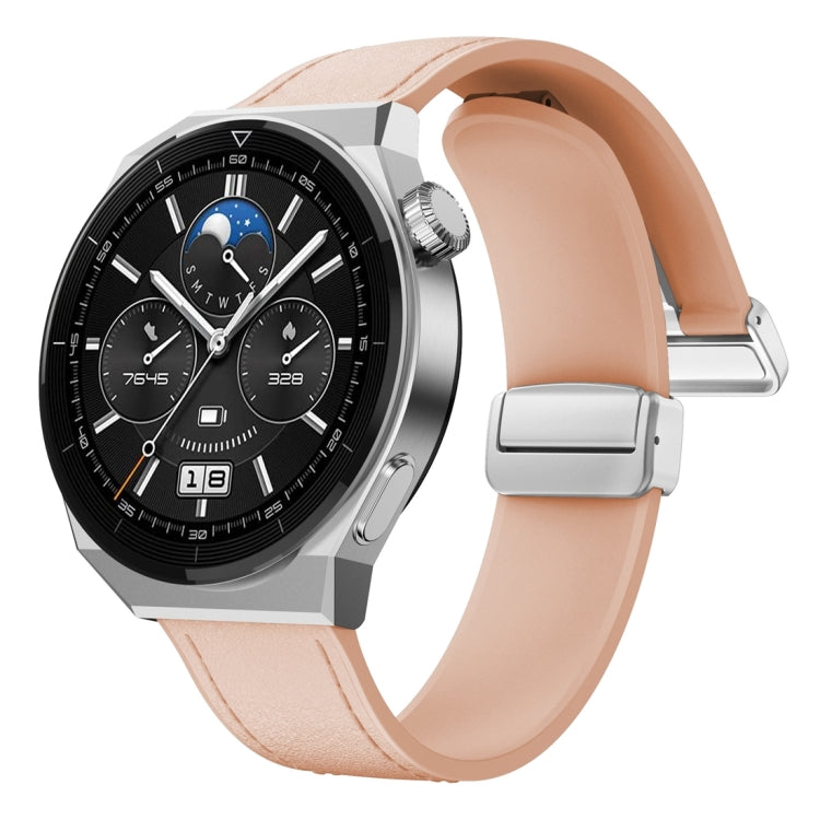 22mm Magnetic Silver Buckle Silicone Leather Watch Band(Pink) - free shipping - PMC TechLife - Order now!