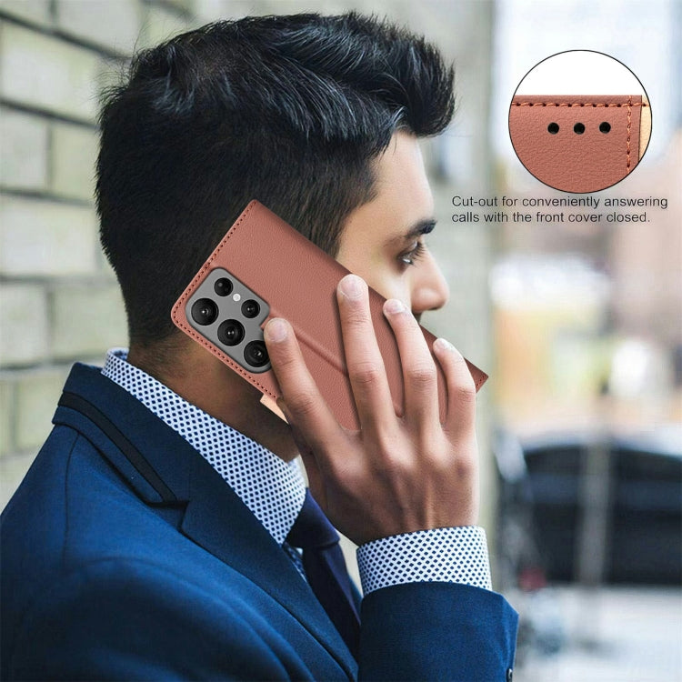 For Samsung Galaxy S25 Ultra 5G Color Matching RFID Anti-theft Leather Phone Case(Brown) - Galaxy S25 Ultra 5G Cases by PMC Jewellery | Online Shopping South Africa | PMC Jewellery | Buy Now Pay Later Mobicred