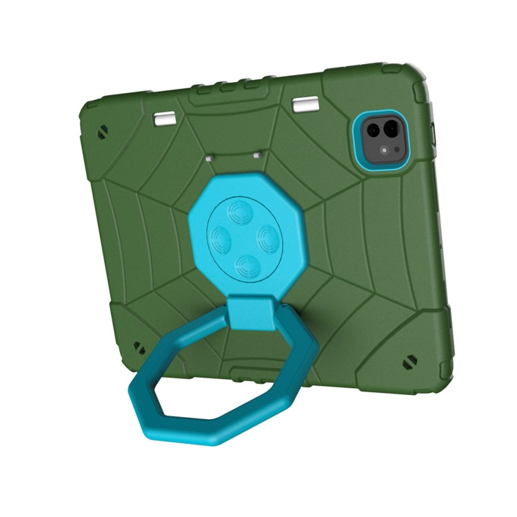 For iPad Pro 11 2024 Spider Turntable Handle Stress Relief Tablet Case(Army Green Blue) - iPad Pro 11 2024 Cases by PMC TechLife | Online Shopping South Africa | PMC TechLife | Buy Now Pay Later Mobicred