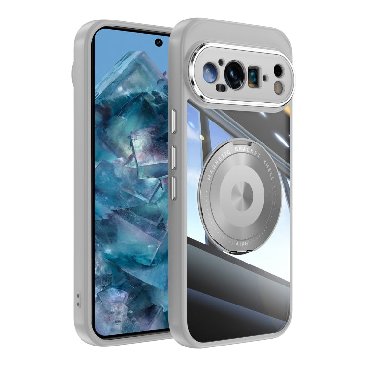 For Google Pixel 9 / 9 Pro 360 Holder Magsafe Acrylic Hybrid TPU Phone Case(Grey) - Google Cases by PMC TechLife | Online Shopping South Africa | PMC TechLife | Buy Now Pay Later Mobicred
