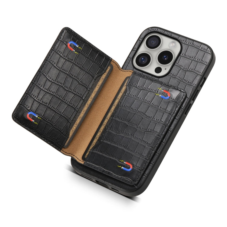 For iPhone 16 Pro Crocodile Texture Card Bag Design Full Coverage Phone Case(Black) - iPhone 16 Pro Cases by PMC TechLife | Online Shopping South Africa | PMC TechLife | Buy Now Pay Later Mobicred