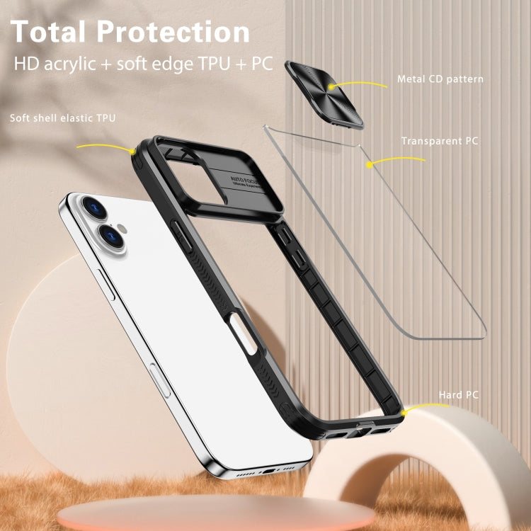 For iPhone 16 Sliding Camshield Acrylic Hybrid TPU Phone Case(Black) - iPhone 16 Cases by PMC TechLife | Online Shopping South Africa | PMC TechLife | Buy Now Pay Later Mobicred