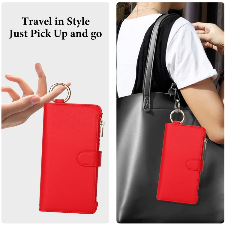 For iPhone 16 Plus Crossbody Ring Multifunctional Wallet Leather Phone Case(Red) - iPhone 16 Plus Cases by PMC Jewellery | Online Shopping South Africa | PMC Jewellery | Buy Now Pay Later Mobicred