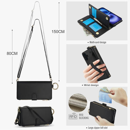 For iPhone 16 Crossbody Ring Multifunctional Wallet Leather Phone Case(Black) - iPhone 16 Cases by PMC Jewellery | Online Shopping South Africa | PMC Jewellery | Buy Now Pay Later Mobicred