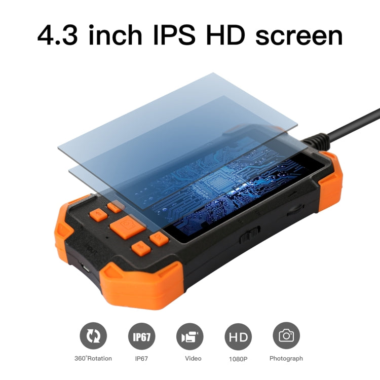 T20 4.3 inch IPS Screen 3.9mm Single Camera IP67 Waterproof Hard Cable Digital Endoscope, Length:1m(Black Orange) -  by PMC TechLife | Online Shopping South Africa | PMC TechLife | Buy Now Pay Later Mobicred
