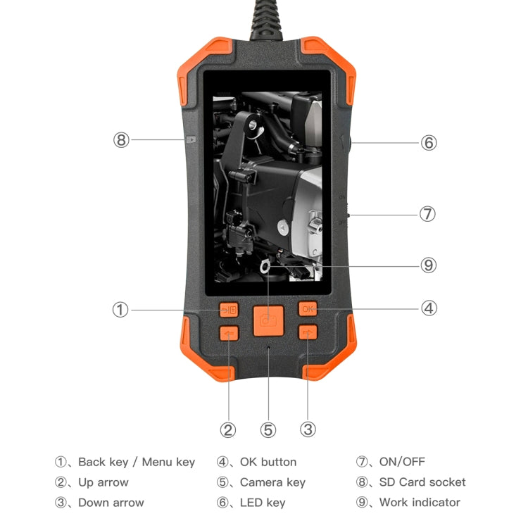 T20 4.3 inch IPS Screen 3.9mm Single Camera IP67 Waterproof Hard Cable Digital Endoscope, Length:2m(Black Orange) -  by PMC TechLife | Online Shopping South Africa | PMC TechLife | Buy Now Pay Later Mobicred