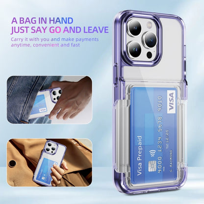 For iPhone 16 Card Holder Acrylic Hybrid TPU Phone Case(Transparent Purple) - iPhone 16 Cases by PMC Jewellery | Online Shopping South Africa | PMC Jewellery | Buy Now Pay Later Mobicred