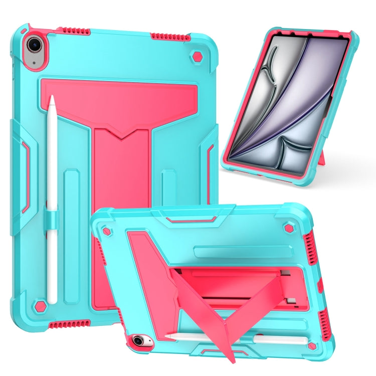 For iPad Air 11 2024 T Holder Robot Silicone Hybrid PC Tablet Case(Mint Rose Red) - iPad Air 11 2024 Cases by PMC Jewellery | Online Shopping South Africa | PMC Jewellery | Buy Now Pay Later Mobicred