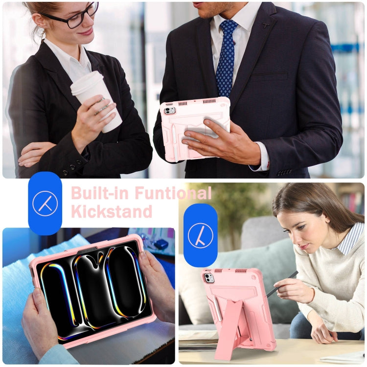 For iPad Pro 11 2024 T Holder Robot Silicone Hybrid PC Tablet Case(Rose Gold) - free shipping - PMC TechLife - Order now!