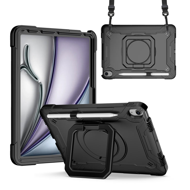 For iPad Air 11 2024 Handle Grip Holder Silicone Hybrid PC Tablet Case with Strap(Black) - iPad Air 11 2024 Cases by PMC Jewellery | Online Shopping South Africa | PMC Jewellery | Buy Now Pay Later Mobicred