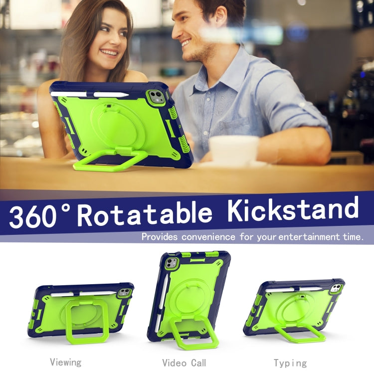 For iPad Pro 11 2024 Handle Grip Holder Silicone Hybrid PC Tablet Case with Strap(Navy Yellow Green) - iPad Pro 11 2024 Cases by PMC Jewellery | Online Shopping South Africa | PMC Jewellery | Buy Now Pay Later Mobicred