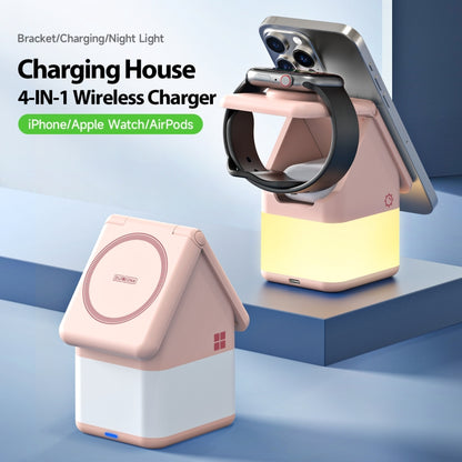 DUZZONA W20 4 in 1 15W Magnetic Wireless Charger Station(Pink) - Wireless Charger by DUZZONA | Online Shopping South Africa | PMC Jewellery | Buy Now Pay Later Mobicred