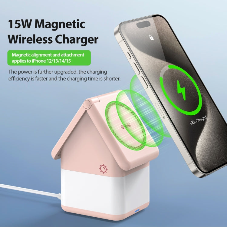 DUZZONA W20 4 in 1 15W Magnetic Wireless Charger Station(Pink) - Wireless Charger by DUZZONA | Online Shopping South Africa | PMC Jewellery | Buy Now Pay Later Mobicred